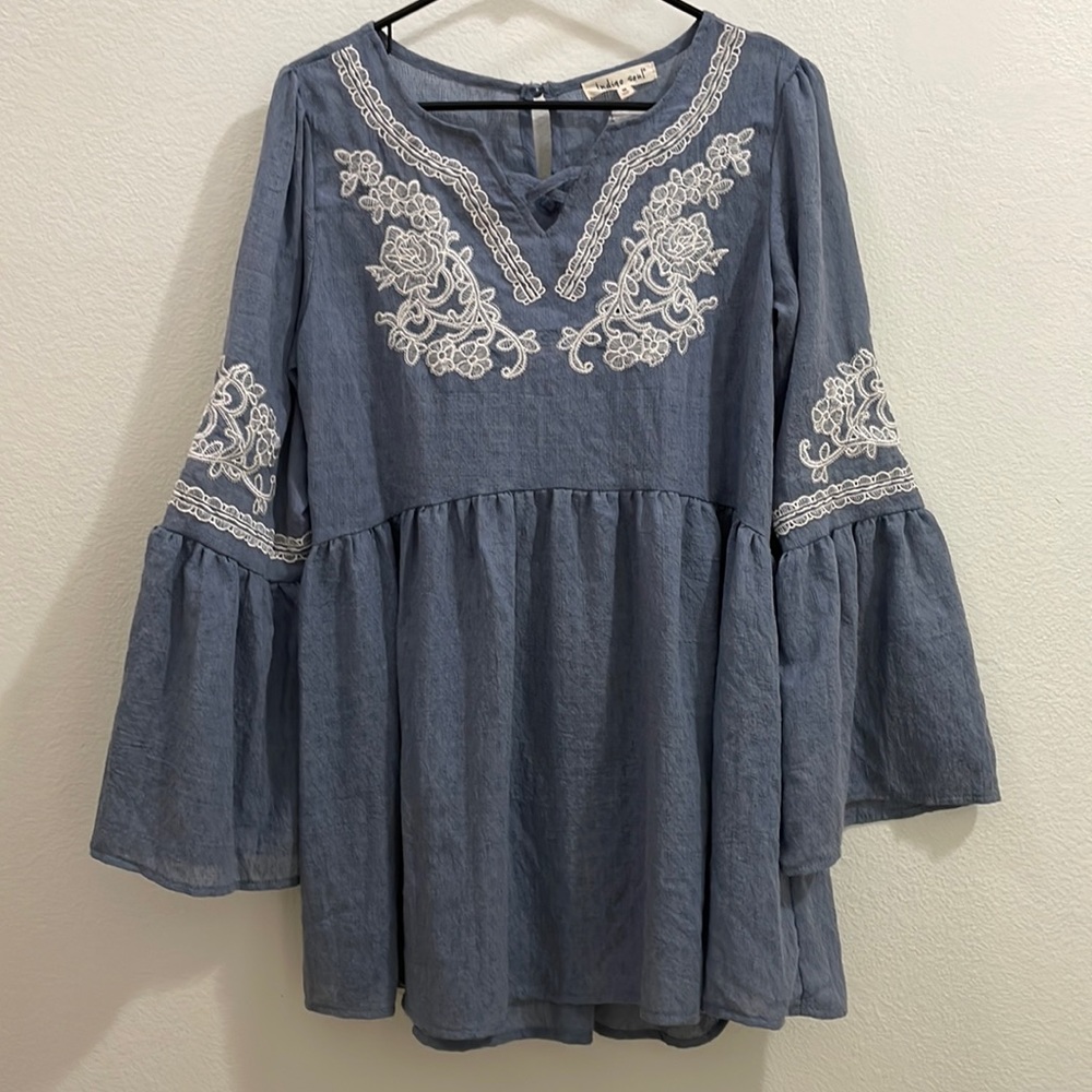 indigo soul Embroidered Chambray Tunic - Blue/Off White
